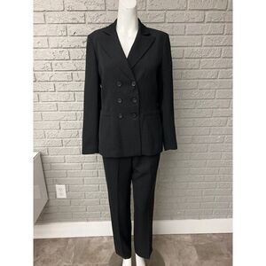 Kasper Women Black Pinstriped Double Breasted Pant Suit Size 4